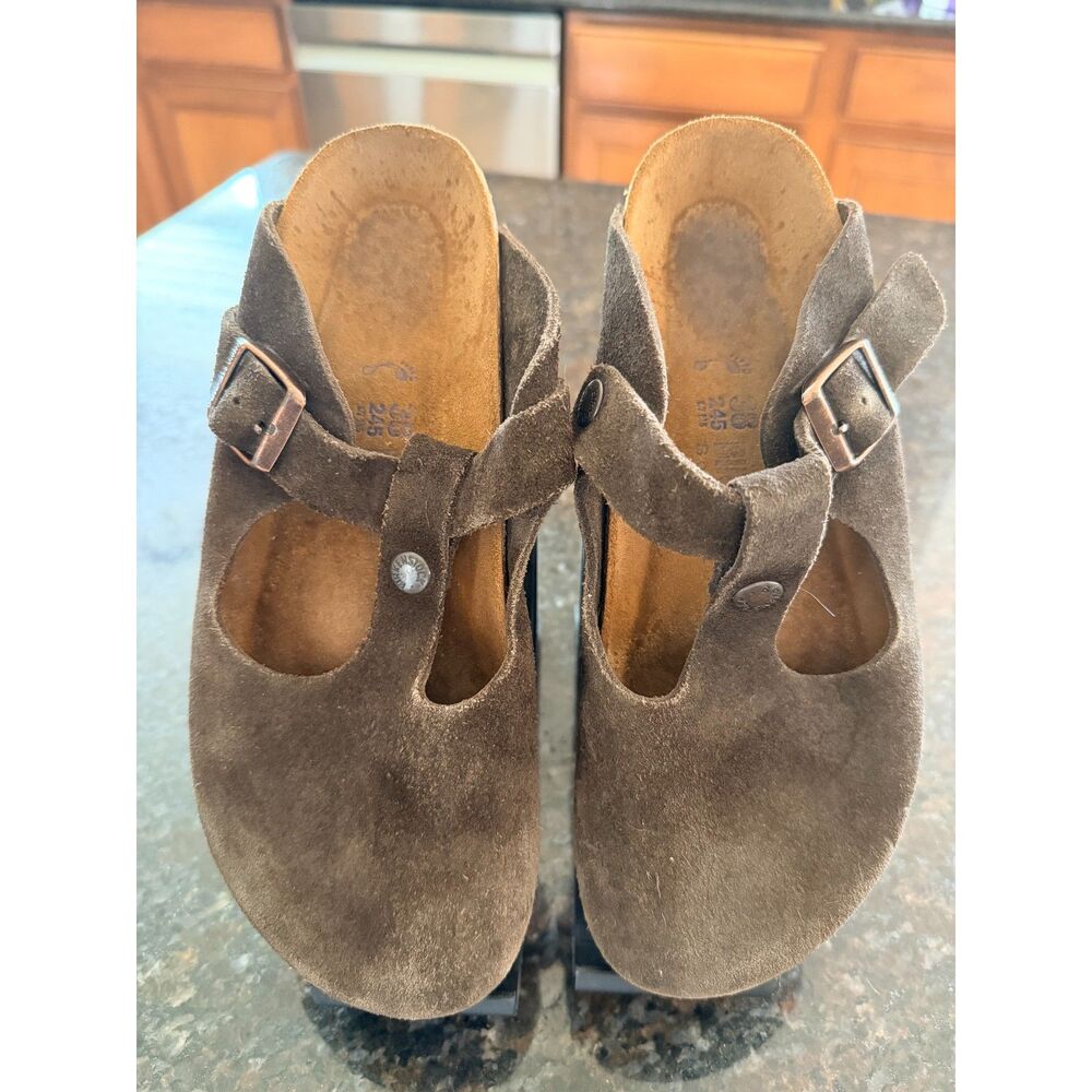 Birkenstock T-Strap Clogs - Like Boston or Bonn - Brown Suede - 38N (L7/M5) -GUC